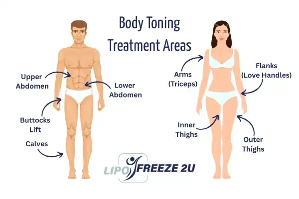 Graphic showing where you can have Body toning Treatment Southall on your body